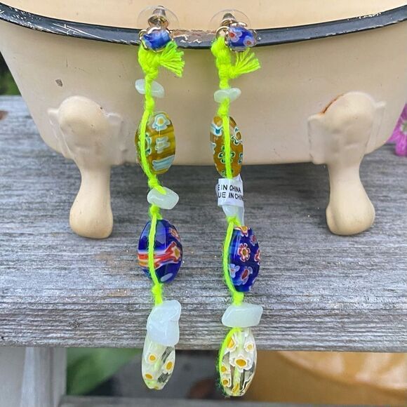 NWT New Free People Decorative Glass Bead Rope Dangle Post Earrings - Picture 3 of 5